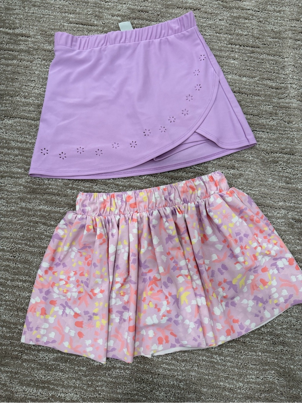 Girls Lavender Floral Print and Solid Skirt Set